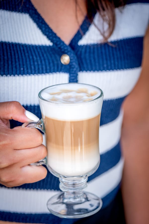 Cappuccino in a glass mug